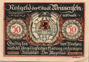 Német Birodalom/Weimari Köztársaság/ Weissenfels 1921. 50Pf(6x) 6klf db, teljes sor T:II,II/III