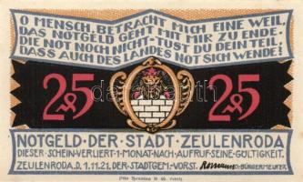 Német Birodalom/Weimari Köztársaság/ Zeulenroda 1921. 25Pf(5x) 5klf db, teljes sor T:I