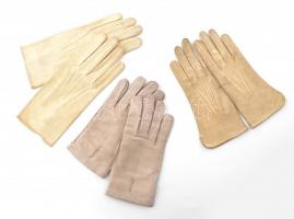 3 pár bőr kesztyű, kopásokkal.