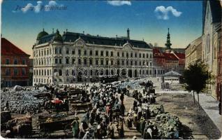 Pozsony, Pressburg, Bratislava; postahivatal, piac, villamos / post office, market, tram (EK)