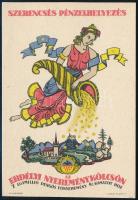 1940 Erdélyi nyereménykölcsön dekoratív reklámcédula, Mallász Gitta art deco reklámcédulája, szép állapotban, 12,5×8,5 cm