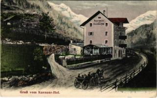 1909 Caines, Kuens (Südtirol); Gruss vom Kuenser Hof / hotel, horse chariot