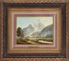 Glacier des Bois (Svájci Alpok), színezett litográfia, papír, XIX. sz közepe-vége, kartonra kasírozva. Dekoratív, üvegezett fakeretben. 16x22 cm