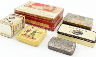 6 db különféle régi fémdoboz: M. Kir. Dohányjövedék Cleopatra és Pharao egyiptomi szivarka, Panter M...