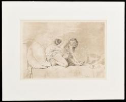 Zichy Mihály (1827-1906): Erotikus jelenet. Nyomat, paszpartuban, 14×18 cm