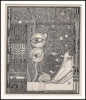 Kozma Lajos (1884-1948): Figyelő szemek, papír, jelzett a cinkográfián, paszpartuban, 19,5×16,5 cm