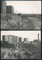 1953. szeptember, Budapest, Béke út, építkezés, 3 db hátoldalon feliratozott fotó, 12×17 cm