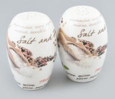 Modern porcelán só- és borsszóró szett, újszerű, eredeti dobozában, m: 9 cm
