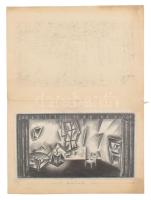 Kaesz Gyula (1897-1967): Art-Deco díszletterv a Karván-színház August Stramm: Ébredés c. darabjához, ceruza, papír, papírra ragasztva, jelzés nélkül, 13x23 cm / pencil on paper, unsigned, mounted on paper