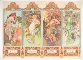 cca 2020 össz. 3 db modern szecessziós nyomat Mucha után, print, papír. Feltekerve. Lapméret: 51x24,...