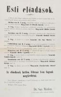 1875 Bp. II. állami reáltanoda tanárai által tartandó esti előadások plakátja, német és magyar nyelven, 2 db, hajtott, kisebb hiányokkal, 49,5×32 cm