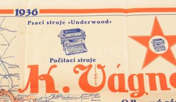 1936 1936-os naptár, rajta Csehszlovákia térképével, cseh nyelven, hajtott, két kis lyukkal, kis sza...