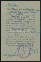 1945 Román Katonai Szállítási Hivatal Budapest utazási igazolvány