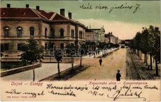 1904 Eszék, Essegg, Osijek; Kapucinska ulica / Kapuzinergasse / Kapucinus utca / street view (ázott / wet damage)