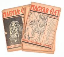 1943-1944 Magyar Élet nemzetpolitikai szemle 3 db száma: VIII. évf. 8., 12. sz., IX. évf. 9. sz. Sérült, szétvált borítókkal.