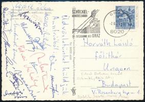 1971 FTC férfi kézilabda csapat tagjainak hazaküldött, aláírt képeslapja