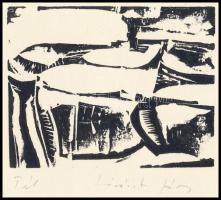 Lóránt János Demeter (1938-): Tél. Linómetszet, papír, jelzett, 8×10 cm