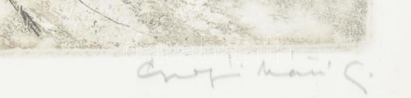 Csurgói Máté Lajos (1931-2001): Mátyás templom. Rézkarc, papír, jelzett. üvegezett fakeretben, 9x13 ...