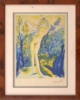 Arthur Greuell (1891-1966): Női akt. Akvatinta, papír, jelzett, üvegezett keretben., 22x16 cm