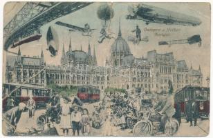 1910 Budapest V. Parlament, Országház a jövőben montázs. L. és P. 2646. / in the future montage (b)