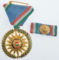1976. Szocialista Magyarországért Érdemrend aranyozott, zománcozott bronz kitüntetés mellszalaggal, miniatűrrel szalagsávon. Az érdemrend jelvényét Csucs Viktória (1934-1993) tervezte. T:1 / Hungary 1976. Order of Merit for the Socialist Hungary gilt, enamelled bronze decoration on ribbon, with miniature on thin ribbon. The badge of the order designed by Viktória Csucs (1934-1993) C:UNC NMK: 715.