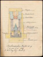 1913 Pola, tüzérségi oktatókurzus jegyzetfüzete, benne német nyelvű jegyzetekkel, kézzel rajzolt, sz...