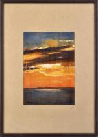 Sárközy Erzsébet (?-): Az ég Aliga felett (Balatoni naplemente). Akvarell, papír, jelzett, üvegezett fakeretben. 38x46 cm.