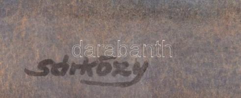 Sárközy Erzsébet (?-): Az ég Aliga felett (Balatoni naplemente). Akvarell, papír, jelzett, üvegezett...