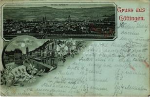 1898 (Vorläufer) Göttingen, Totalansicht, Weender-Strasse / general view, street view, coat of arms. Louis Glaser Art Nouveau, floral, litho (EK)