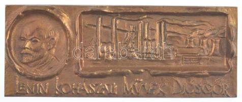 ~1975. Lenin Kohászati Művek Diósgyőr öntött bronz plakett eredeti dísztokban (59x148mm) T:1 / Hungary ~1975. Lenin Metallurgical Works Diósgyőr cast bronze plaque in original case (59x148mm) C:UNC