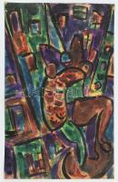 Csepeli Németh Miklós (1934-2012): Toronyházi románc, 1990. Akvarell, ceruza, papír, jelezve jobbra lent, hátoldalán korab0lei (kiállítási?) címkén feliratozott. Kissé sérült. 49×31 cm