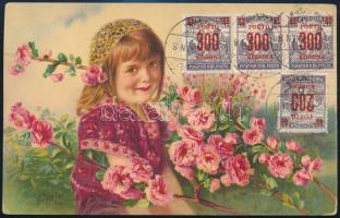 1924 Képeslap Ceglédről 7 db portó bélyeggel / Postcard with 7 postage due stamps