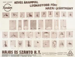 Hajós és Szántó Rt. Kandem lámpatest termékismertető plakát, hajtott, lyukasztó nyomával, 46×62 cm