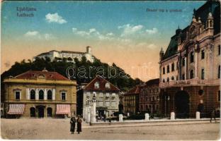 1916 Ljubljana, Laibach; Dvorni trg z gradom / castle, square, shop of Michael Kastner (EK)