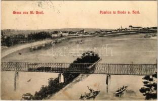 1908 Bród, Nagyrév, Slavonski Brod, Brod na Savi; Száva vasúti híd, vonat / Savski most / railway bridge, train (fl)