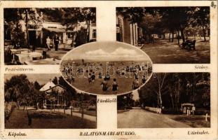 Balatonmáriafürdő, Pesti étterem, pincér, sétány, fürdőzők, kápolna, úti részlet (Rb)