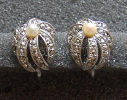 Női ezüst fülbevaló markazit gyönggyel, dekoratív, 1 pár, 6g, cca a századfordulóról