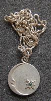 Cca 1950-es évek dekoratív női ezüst medál markozittal, láncon, 5,39g