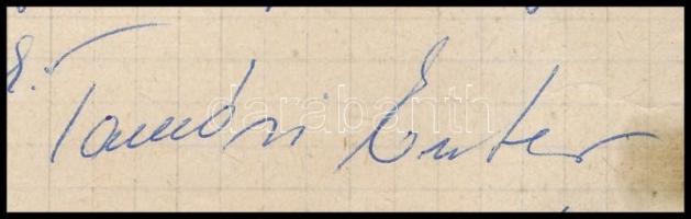 Tamási Eszter tévébemondó autográf levele