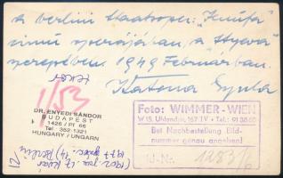 Katona Gyula, a berlini Staatsoper művészének autográf sorai a róla készült 1949-es fotón