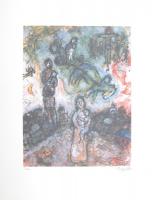 Marc Chagall (1887-1985):. Ofszet- lito, papír, jelzett a nyomaton, S:P.A.D:M. Paris szárazpecséttel Aviomar Italia tanúsítvánnyal Számozott:110 /300. Képméret: 36x54 cm. Lap méret 50x70 cm, / Numbered, marked