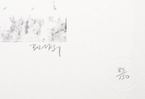 Banksy: Migrant. Ofszet litográfia, papír, jelzett a nyomaton, "POW Printmaking" szárazpec...