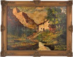 Szabó jelzéssel: Erdei ház. Olaj, vászon. Dekoratív fakeretben, 60×80 cm