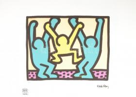 Keith Haring (1958-1990): Party. Ofszet - lito papír, jelzett a nyomaton. Számozott: 83/150. Keith Haring Foundation szárazpecséttel jelzett. Tanúsítvánnyal. Képméret 33x42 cm, Lapméret: 70x50 cm / Numbered, marked 70x50 cm