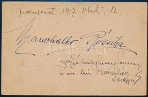 1917 Székelyhidy Ferenc és Marschalko Rózsika, a M. Királyi Operaház művészeinek aláírása az általik küldözz levelezőlapon