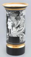 Hollóházi Szász Endre által tervezett mintával díszített porcelán váza. Matricás, jelzett, kopott, m: 26 cm