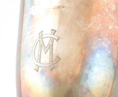 2 db ezüstözött alpakka talpas pohár, vésett monogrammal, XX. sz. eleje körül, jelzett, koruknak meg...