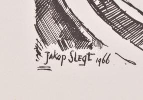 Jakop Slegt (1934-1990): A jövő városa. Nyomat, papír, jelzett a nyomaton, lapszéli apró folttal, 26...
