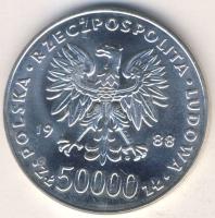 Lengyelország 1988. 50.000Zl Ag "70 éves a lengyel függetlenség-Józef Pilsudski" T:BU