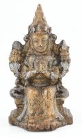 Tibeti buddhista Maitréja istenség, aranyozott cserép, talapzatában eredeti imatekercs, m: 7,5 cm